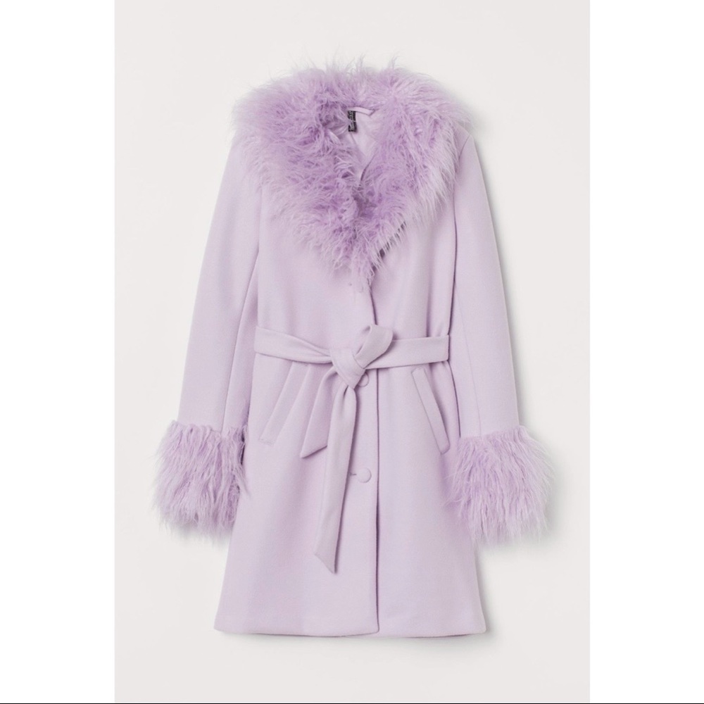 Faux fur-trimmed coat